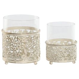 Portavela Shabby DKD Home Decor Crema 11 x 13 x 11 cm Set de 2