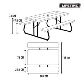 Mesa Plegable Lifetime Madera Marrón Pícnic Acero Plástico 183 x 74 x 145 cm