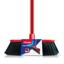 Vileda Cepillo Escoba Universal Completo con Palo Rojo de Plástico para Tareas de Limpieza del Hogar