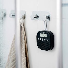 Adler Radio Portátil FM AD 1912 Resistente al Agua IPX4 con Reloj y Alarma, 9 x 9 x 2,5 cm