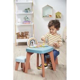 Ecoiffier Mesa de Comedor Infantil con 2 Taburetes, Juego de 13 Piezas, Vert Azur Eco-responsable para +18 meses