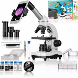 Bresser BRE4007922056135 Microscopio Biolux SEL Junior con Zoom, Aumento 40x-1600x, Soporte para Smartphone, Caja Rígida Blanca