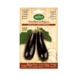 Agreen Sobre con semillas eco de berenjena larga morada, variedad rústica y productiva, frutos alargados 20-30cm