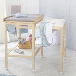 Roba ROB4005317313931 Cambiador con bañera deslizante, colchón hidrófugo estilo Roba Gris, estante de almacenaje, madera natural