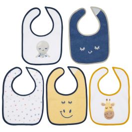 Tom et Zoe Juego de 5 Baberos Surtidos con Cierre de Velcro y Dorso PEVA Antiman chas (29.5x21 cm)