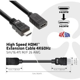 Club3D CAC-1325 Cable de Extensión HDMI 2.0 UHD 4K, 5 Metros, Macho a Hembra, 18 Gbit/s, 3D