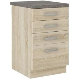 Mueble bajo 4 cajones con encimera - acabado roble Sonoma - L 40 x P 51,6 x H 85 cm - LASSEN Mueble bajo 4 cajones con encimera - acabado roble Sonoma - L 40 x P 51,6 x H 85 cm - LASSEN