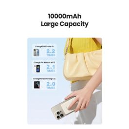 UGREEN 25208 Batería Externa 10000 mAh Cargador Inalámbrico Beige para iPhone 12-15 Series, Carga Rápida PD 20W