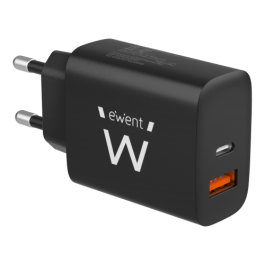 Ewent Cargador Rápido USB-C y QC3.0 20W EW1319 para iPhone 15/14 y Android con Power Delivery