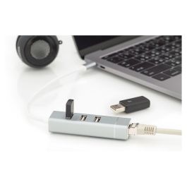 Digitus Adaptador USB 2.0 a RJ45 Ethernet y Hub de 3 Puertos, Conexión Type-C, Aluminio