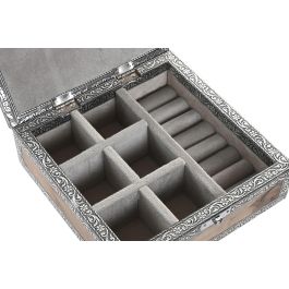 DKD Home Decor Joyero árabe de Madera y Aluminio Plateado Gris con Elefante 18 x 6 x 18 cm (2 Unidades)