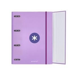 Antartik Carpeta con Recambio A4 Cuadro 5mm Forrada 4 Anillas 40mm Redondas con Solapa Color Lavanda
