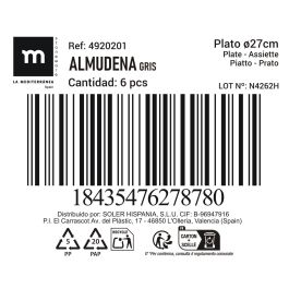 Plato Gris Almudena 27 cm - Inde (12 Unidades) Plato Gris Almudena 27 cm - Inde (12 Unidades)
