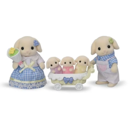 Sylvanian Families Familia Conejo Flor 5735 Incluye 2 Figuras Adulto 3 Trillizos y Carrito