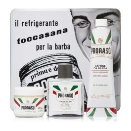 Proraso Set Afeitado Piel Sensible Hombre, Lote 4 Piezas: Crema Pre-Afeitado, Jabón, Bálsamo. Protección e Hidratación.