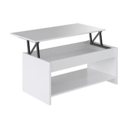 Happy Mesa de centro elevable - Estilo moderno - Blanca mate - L 100 x W 50 x H 44.6 cm - Estante inferior revistero