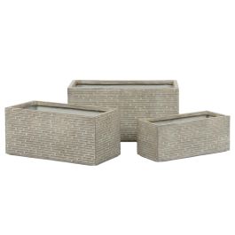 DKD Home Decor Jardinera para Terraza y Jardín Beige de Magnesia y Fibra de Vidrio - Set de 3, 74.5 An x 37.5 L x 37.5 Al cm