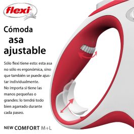 Flexi Correa New Comfort L Cinta 8M Rojo Bicolor con Mayor Control, Frenos Optimizados y Compatibilidad con Accesorios LED/Multi Box