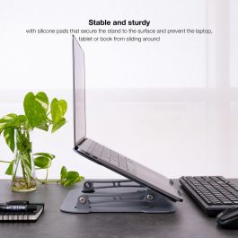 TooQ Soporte Elevador Ergonómico de Aluminio Ajustable para Portátiles 11"-17.3", Altura 30-280mm, Gris