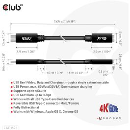 Club3D Cable USB 3.2 Tipo C Extensión 1m 5Gbps Macho/Hembra