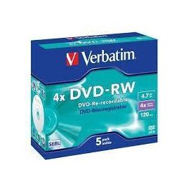 Verbatim Dvd-Rw, 4.7 grb, 4X, 5 Pack Jewel Case, Superficie Matt Silver Precio: 9.5000004. SKU: B18LCV6JXS