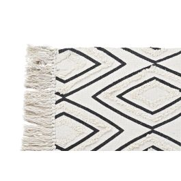 DKD Home Decor Alfombra Boho con Diseño de Rombos Blanco y Negro 190x120 cm, Fabricada en Algodón y Poliéster de 1000 gsm, 0.7 cm de Grosor