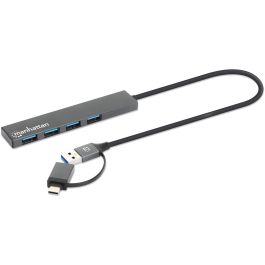 MANHATTAN 181006 Kombo-Hub USB 3.0 Type-C/Type-A 4 Puertos USB-A, 5 Gbps, Gris, Aluminio