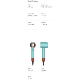 Dyson Supersonic Nural Secador de Pelo (Ceramic Patina/Topaz) - Azul/Naranja, 1600W, 3 velocidades, 4 ajustes de calor