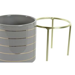 DKD Home Decor Macetero Agua de Rosas Glam Verde Rosa Palo Cerámica Metal Rayas Hecho a Mano 21 x 12.2 x 12.2 cm (16 Unidades)