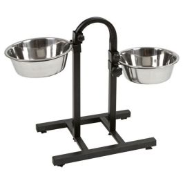 Kerbl Comedero Doble Elevado para Perros con 2 Cuencos de Acero Inoxidable de 2800 ml y Marco de PVC, Altura 52 cm