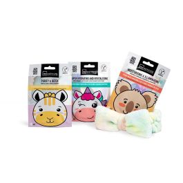 IDC INSTITUTE Set de Spa Cute Animals 4 pz - Diadema y 3 Mascarillas Faciales Purificantes, Hidratantes e Iluminadoras