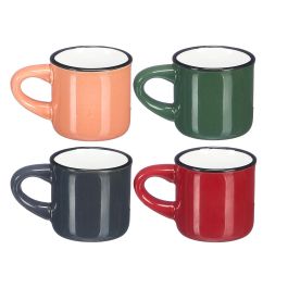 Vessia Taza Café 50 ml Asa Borde Negro Colores Oscuros Surtidos Cerámica 8x5x5 cm (Set de 48)