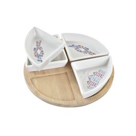DKD Home Decor Salitre Aperitivo Mediterraneo Set de 5 Piezas Gres y Bambu Azul Natural 21.5 x 21.5 x 1 cm