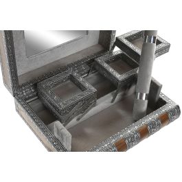 DKD Home Decor Joyero Árabe de Madera y Aluminio Plateado/Marrón con Elefante 19 x 7.5 x 23 cm (2 Unidades)