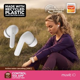 Muvit Auriculares iO G60 True Wireless Inalámbricos Bluetooth 5.3 con Cancelación Activa de Ruido (ANC), Resistente al Agua IPX4, Batería 30h, App, Blanco
