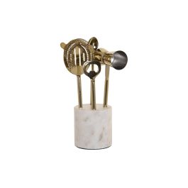 DKD Home Decor Coctel Glam - Set de 4 Piezas de Inox y Mármol en Blanco y Dorado, 3 x 21 x 10 cm