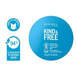 Rimmel London KIND & FREE powder #20-light, Polvo Compacto Matificante Vegano con 94% de Ingredientes Naturales, Tono Light