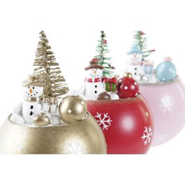 DKD Home Decor Figura Navidad Muñeco de Nieve Fantasía con luz LED MDF Rojo Rosa Dorado 8x11x8 cm (3 Unidades)