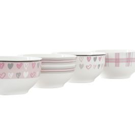 DKD Home Decor Bol Porcelana New Bone Rosa Blanco 13 x 7 x 13 cm (12 Unidades)