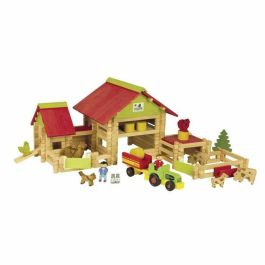 Jeujura Granja con Tractor y Animales - Juego de Construcción en Madera - 220 Piezas