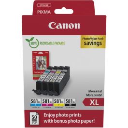 Canon Tinta Ecopack Negro+C-M-Y + 50H Papel Fotográfico CLI 581XL para Pixma TS 615X-815X-915X TR 755X-855X
