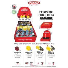 Ponsa 027,659,001,001 Expositor sobre mesa amarre variado 16 trinquetes 25mm-3m, 6 trinquetes 35mm-4m, 3 ratchets basicos 25mm-5m