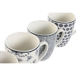 Mug Shabby DKD Home Decor Azul Blanco 9 x 10.5 x 12 cm Set de 4