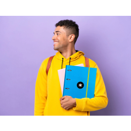 Antartik Carpeta con recambio a4 cuadro 5mm forrada 4 anillas 40mm redondas con solapa color azul