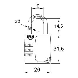 Candado c25s zinc 26mm. arco ø3mm con combinación ifam