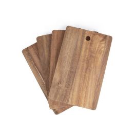 LIVOO Juego de 4 Tablas de Cortar MES152 de Madera de Acacia FSC 22x14 cm con Soporte de Metal