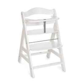 HAUCK Silla Alta de Madera Escalable Alpha+ Blanca - Asiento y Reposapiés Ajustables, Arnés de 5 Puntos, Bandeja Extraíble