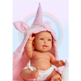 Berjuan Muñeca Baby Unicornio Andrea con Toquilla y Peluche 38cm para Niños +3 Años