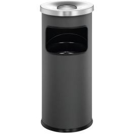 Durable Papelera con Cenicero Redonda de Metal Antracita, 17L - 25 cm de Diámetro, 630 mm de Altura