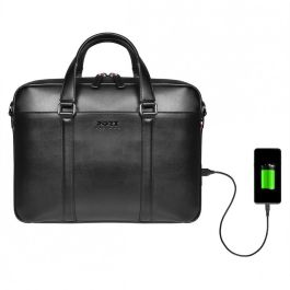 PORT Designs Versailles TL Maletín para portátil de 14" (35.6cm) en Cuero Negro con Asa de Transporte y Puerto USB